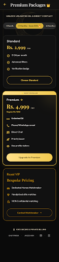 Packages & VIP Subscriptions Screen